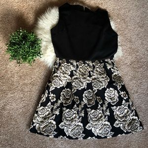 Black and Gold Floral Cocktail Dress